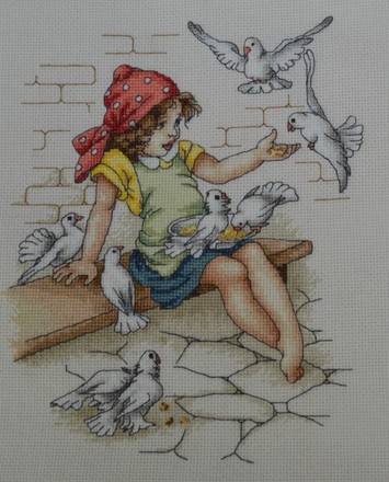 Дівчина з голубами. Набір для вишивання хрестом. Luca-S (B1051) - Вишивка хрестиком і бісером - Овечка Рукодільниця