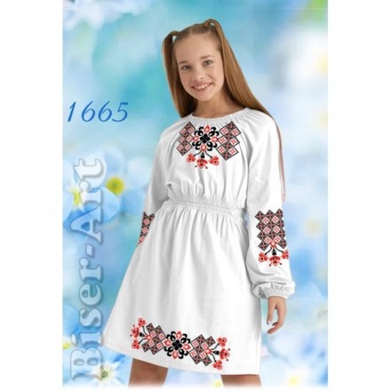 Сукня дитяча біла (габардин) Заготовка для вишивки бісером або нитками Biser-Art 1665ба - Вышивка крестиком и бисером - Овца Рукодельница