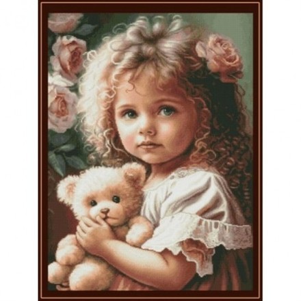 Дівчинка з ведмедиком Набір для вишивки хрестиком Dantel 185D - Вишивка хрестиком і бісером - Овечка Рукодільниця
