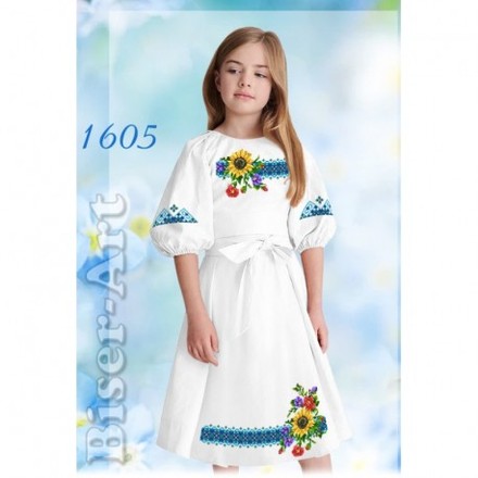 Сукня дитяча біла (льон) Заготовка для вишивки бісером або нитками Biser-Art 1605-лба - Вишивка хрестиком і бісером - Овечка Рукодільниця