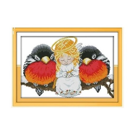 Ангел і птахи Набір для вишивання хрестиком з друкованою схемою на тканині Joy Sunday C112 - Вишивка хрестиком і бісером - Овечка Рукодільниця
