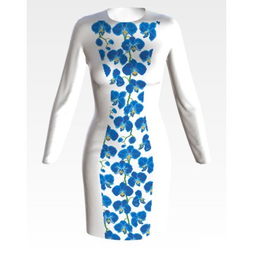 Набор для вышивки нитками Барвиста Вышиванка заготовки женского платья – вышиванки Синие орхидеи ПЛ183кБннннi