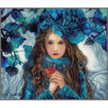 Девушка с голубыми цветами Набор для вышивки крестом LanArte PN-0188640 - Вишивка хрестиком і бісером - Овечка Рукодільниця