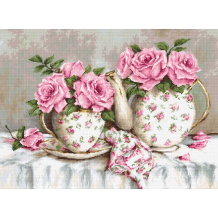 Набір для вишивки гобеленом Luca-S G568 Ранковий чай та троянди - Вишивка хрестиком і бісером - Овечка Рукодільниця