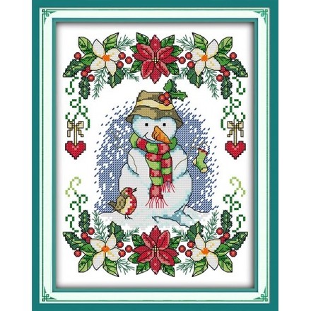 Новорічний сніговик Набір для вишивання хрестиком з друкованою схемою на тканині Joy Sunday C465 - Вишивка хрестиком і бісером - Овечка Рукодільниця