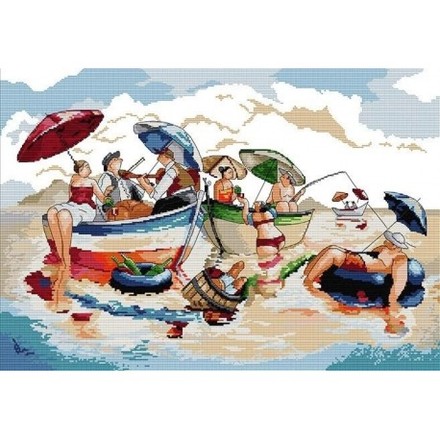Пляжна вечірка Набір для вишивання хрестиком з друкованою схемою на тканині Joy Sunday RA399 - Вишивка хрестиком і бісером - Овечка Рукодільниця
