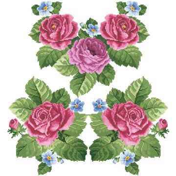 Набір для вишивання жіночої блузки нитками Рожеві троянди, фіалки БЖ009шБннннi - Вишивка хрестиком і бісером - Овечка Рукодільниця