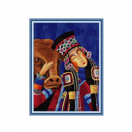 Тибетська дівчина Набір для вишивання хрестиком з друкованою схемою на тканині Joy Sunday RA533 - Вишивка хрестиком і бісером - Овечка Рукодільниця