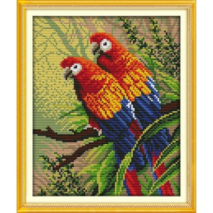 Два папуги Набір для вишивання хрестиком з друкованою схемою на тканині Joy Sunday D439 - Вишивка хрестиком і бісером - Овечка Рукодільниця