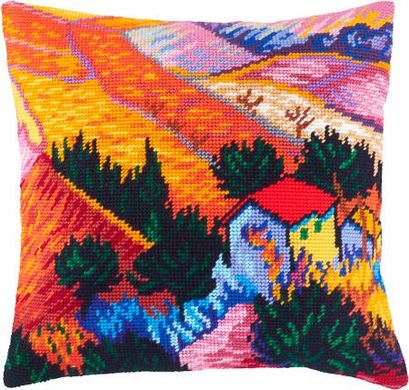 Пейзаж с домом и работником, В. ван Гог. Набор для вышивки подушки. Чарівниця (V-158) - Вышивка крестиком и бисером - Овца Рукодельница