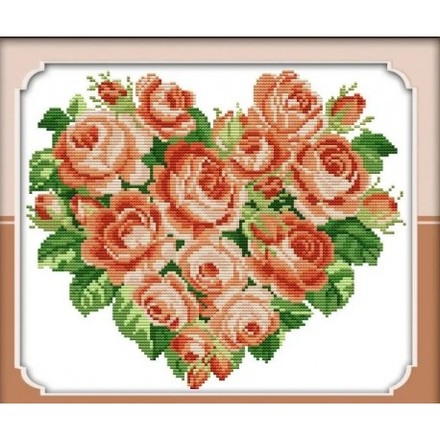 Троянди. Серце(1) Набір для вишивання хрестиком з друкованою схемою на тканині Joy Sunda H014-1JS - Вышивка крестиком и бисером - Овца Рукодельница