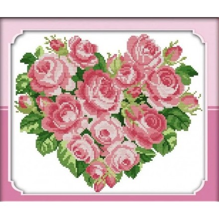 Троянди. Серце(2) Набір для вишивання хрестиком з друкованою схемою на тканині Joy Sunday H014-2JS - Вишивка хрестиком і бісером - Овечка Рукодільниця