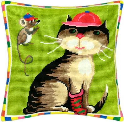 Кіт та мишка. Набір для вишивання подушки. Чарівниця (V-32) - Вишивка хрестиком і бісером - Овечка Рукодільниця