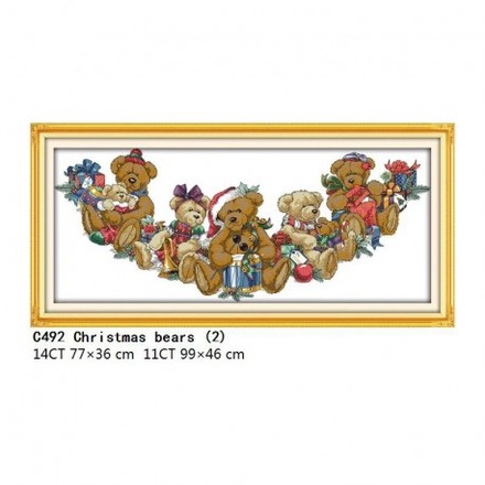 Різдвяні ведмедики Набір для вишивання хрестиком з друкованою схемою на тканині Joy Sunday C492 - Вишивка хрестиком і бісером - Овечка Рукодільниця