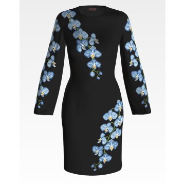 Набір для вишивки нитками Барвиста Вишиванка заготовки жіночої сукні – вишиванки Блакитні орхідеї ПЛ085кЧннннi