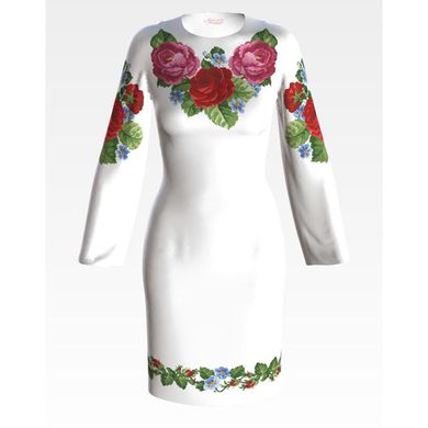 Заготовка жіночого плаття Пишні троянди, фіалки для вишивки бісером ПЛ008кБнннн