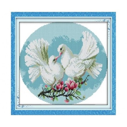 Закохані білі голуби Набір для вишивання хрестиком з друкованою схемою на тканині Joy Sunday D227 - Вишивка хрестиком і бісером - Овечка Рукодільниця