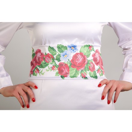 Заготовка жіночого пояса для вишивки бісером Барвиста Вишиванка Рожеві троянди, фіалки ПС009кБнннн