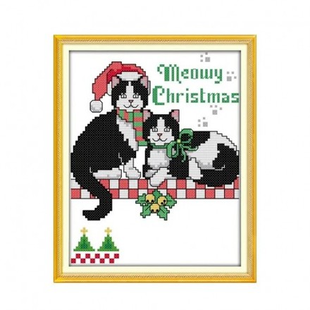 Різдвяний кіт Набір для вишивання хрестиком з друкованою схемою на тканині Joy Sunday C590 - Вишивка хрестиком і бісером - Овечка Рукодільниця