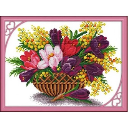 Весняні квіти Набір для вишивання хрестиком з друкованою схемою на тканині Joy Sunday H344JS - Вишивка хрестиком і бісером - Овечка Рукодільниця