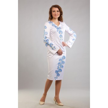 Набір для вишивки нитками Барвиста Вишиванка заготовки жіночої сукні – вишиванки Блакитні орхідеї ПЛ085кБннннi