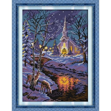 Зимние ночные сцены 2 Набор для вышивания крестом с печатной схемой на ткани Joy Sunday F937 - Вишивка хрестиком і бісером - Овечка Рукодільниця
