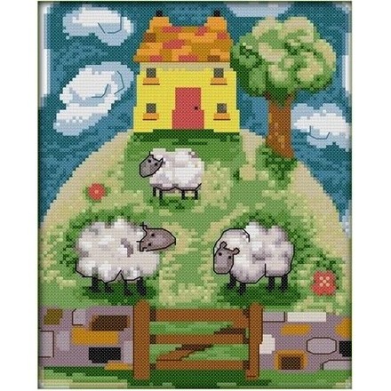 Фантазійне пасовище Набір для вишивання хрестиком з друкованою схемою на тканині Joy Sunday F547JS - Вышивка крестиком и бисером - Овца Рукодельница