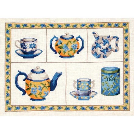 Голубой чайный сервиз Схема для вышивания крестом Lucas Creations VL01-C - Вишивка хрестиком і бісером - Овечка Рукодільниця
