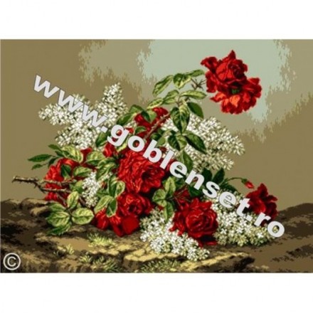 Набор для вышивания гобелен Goblenset G936 Веточки сирени и розы - Вышивка крестиком и бисером - Овца Рукодельница