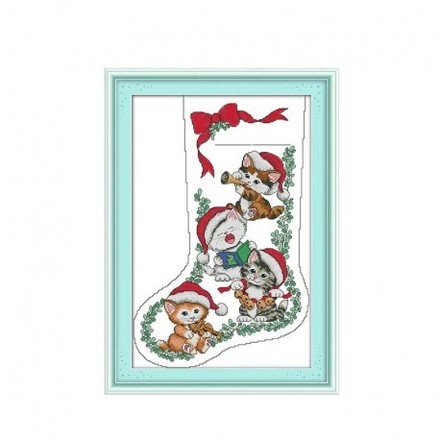 Чобіток Різдвяні кошенята Набір для вишивання хрестиком з друкованою схемою на тканині Joy Sunday DA569 - Вышивка крестиком и бисером - Овца Рукодельница