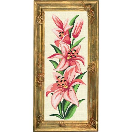 Рожеві лілії Канва з нанесеним малюнком Чарівниця S-43 - Вишивка хрестиком і бісером - Овечка Рукодільниця