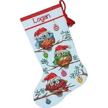 Набір для вишивання Dimensions 70-08951 Holiday Hooties Stocking / Чобіток Різдвяні сови - Вишивка хрестиком і бісером - Овечка Рукодільниця