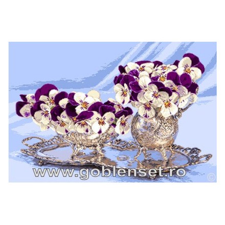 Набор для вышивания гобелен Goblenset G974 Анютины глазки в серебрянных вазах - Вышивка крестиком и бисером - Овца Рукодельница