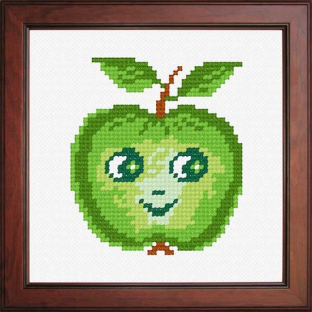 Зеленое яблоко с лицом Ткань для вышивания с нанесённым рисунком Orchidea O-1104 - Вышивка крестиком и бисером - Овца Рукодельница