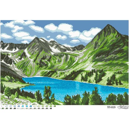 Схема картини Озеро в серці гір для вишивки бісером на тканині ТП019ан6443 - Вишивка хрестиком і бісером - Овечка Рукодільниця