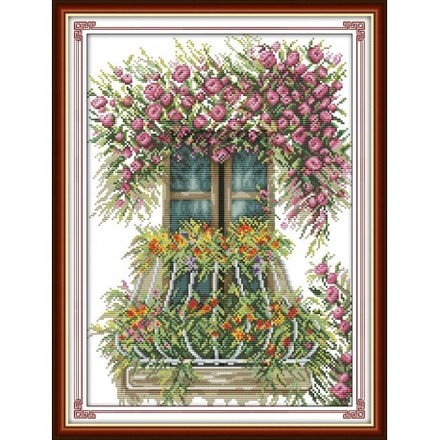 Квітковий балкон Набір для вишивання хрестиком з друкованою схемою на тканині Joy Sunday FA037 - Вишивка хрестиком і бісером - Овечка Рукодільниця