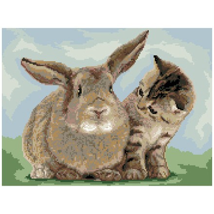 Кролик и котёнок Ткань для вышивания с нанесённым рисунком Orchidea O-2421 - Вишивка хрестиком і бісером - Овечка Рукодільниця