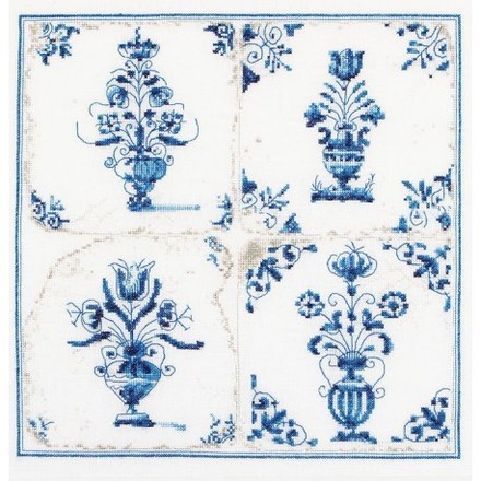 Набір для вишивання хрестиком Antique Tiles. Flower Vases Linen Thea Gouverneur 483 - Вишивка хрестиком і бісером - Овечка Рукодільниця