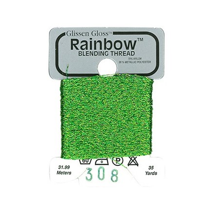 Rainbow Blending Thread 308 Lime Green Металлизированное мулине Glissen Gloss RBT308 - Вишивка хрестиком і бісером - Овечка Рукодільниця