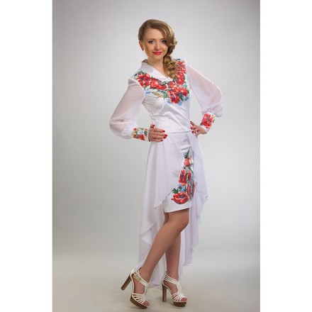 Набор для вышивки нитками Барвиста Вышиванка заготовки женского платья – вышиванки Красные маки, ромашки, колоски ПЛ054кБннннi