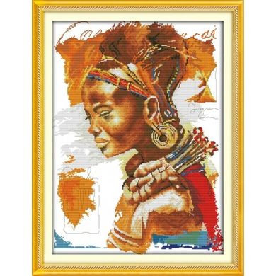 Африканська жінка Набір для вишивання хрестиком з друкованою схемою на тканині Joy Sunday R659 - Вишивка хрестиком і бісером - Овечка Рукодільниця