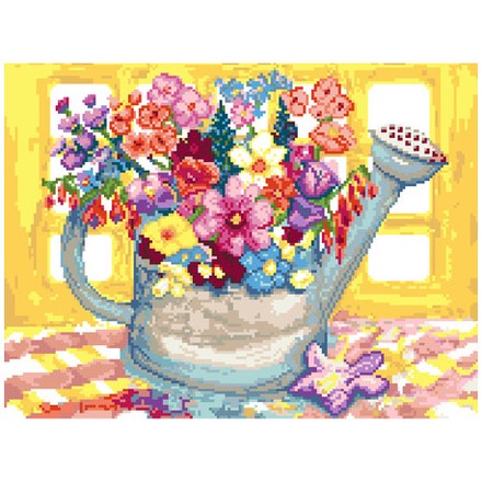 Букет в поливалке на столе Ткань для вышивания с нанесённым рисунком Orchidea O-2429 - Вышивка крестиком и бисером - Овца Рукодельница