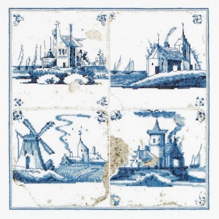 Набір для вишивання хрестиком Antique Tiles. Villages Linen Thea Gouverneur 484 - Вышивка крестиком и бисером - Овца Рукодельница
