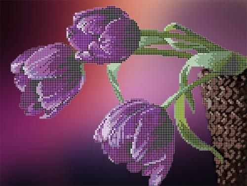 Фіолетові тюльпани. Тканина для вишивання бісером. Картини Бісером (S-161кб) - Вишивка хрестиком і бісером - Овечка Рукодільниця