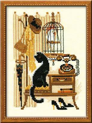 Кішка з телефоном. Набір для вишивання. Ріоліс (0860) - Вишивка хрестиком і бісером - Овечка Рукодільниця
