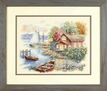 Набір для вишивання Dimensions 35230 Peaceful Lake House - Вишивка хрестиком і бісером - Овечка Рукодільниця