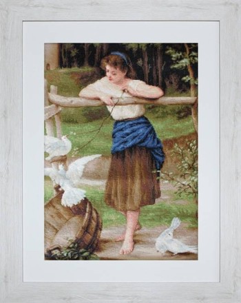Девушка дразнящая голубей. Набор для вышивания гобеленом. Luca-S (G516) - Вышивка крестиком и бисером - Овца Рукодельница