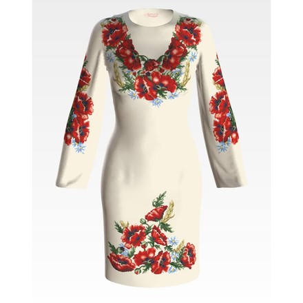 Набор для вышивки нитками Барвиста Вышиванка заготовки женского платья – вышиванки Красные маки, ромашки, колоски ПЛ054кМннннi