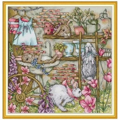 Кроликовий сад Набір для вишивання хрестиком із друкованою схемою на тканині Joy Sunday DA853 - Вышивка крестиком и бисером - Овца Рукодельница