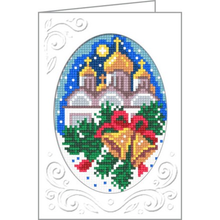 Храм (новогодняя) Открытка с канвой с нанесенным рисунком Чарівниця M-21 - Вышивка крестиком и бисером - Овца Рукодельница